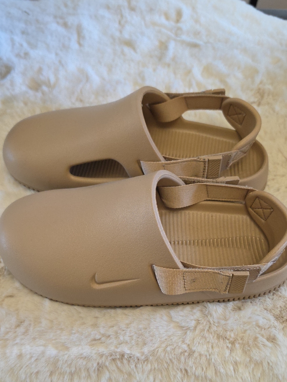 Nike Calm Mens Tan Slip-On Mules with Adjustable Heel Strap